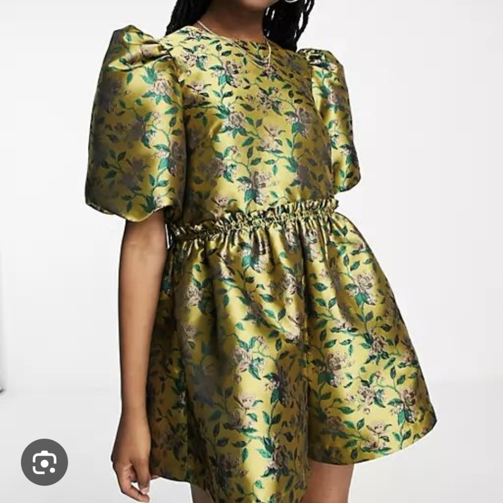 ASOS Gold Floral Puff-Sleeve Romper